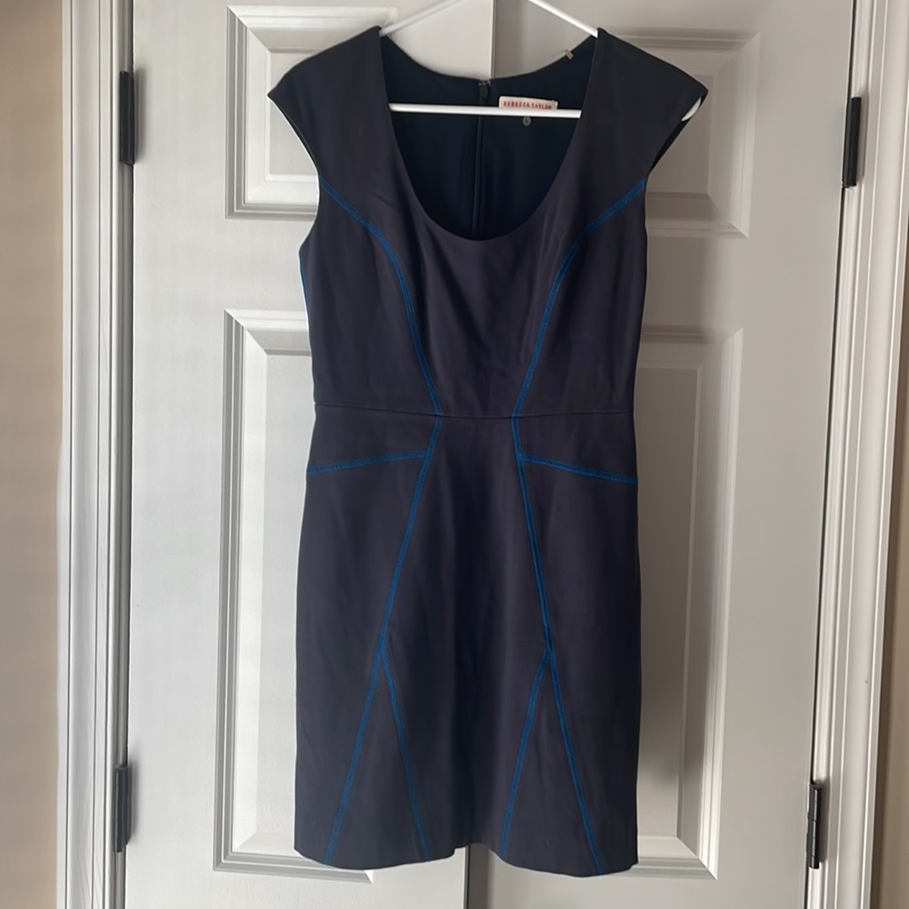 Gently worn Navy Rebecca Taylor dress with royal blue stitching